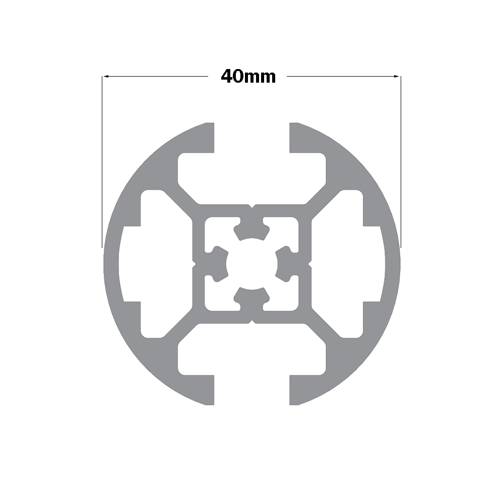 10-40R2-0-72IN ALUMINUM PROFILE 40MM ROUND<br>2-SLOT, CUT TO LENGTH OF 72 INCHES